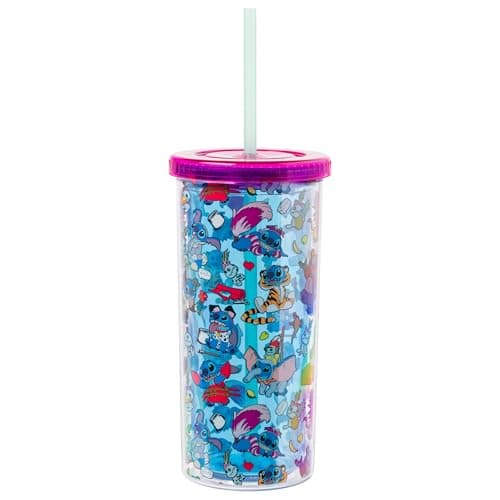 Silver Buffalo Disney Lilo and Stitch Tropical Pattern Plastic Tall Travel Cup for Adults, Outdoor Summer Party, 20 Ounc