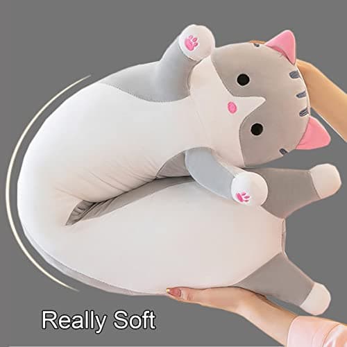 Giant Cat Pillow for Kids and Girlfriend (Gray, 130cm/51.18inch) Soft Hugging Toy for Snuggling