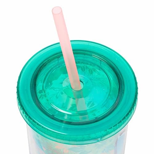 Silver Buffalo Disney Lilo and Stitch Tropical Pattern Plastic Tall Travel Cup for Adults, Outdoor Summer Party, 20 Ounc