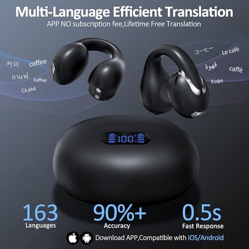 IAMJOY Real Time AI Language Translation Earbuds for Travelers and Business Professionals with Open Ear Clip-On Design,