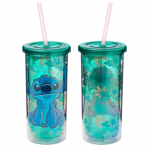 Silver Buffalo Disney Lilo and Stitch Tropical Pattern Plastic Tall Travel Cup for Adults, Outdoor Summer Party, 20 Ounc