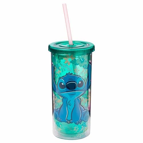 Silver Buffalo Disney Lilo and Stitch Tropical Pattern Plastic Tall Travel Cup for Adults, Outdoor Summer Party, 20 Ounc