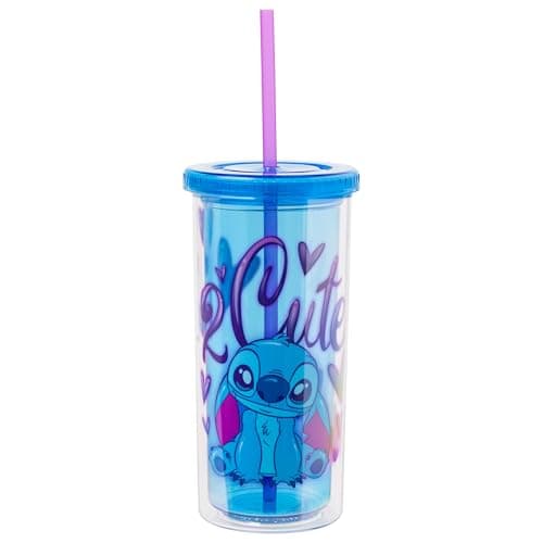 Silver Buffalo Disney Lilo and Stitch Tropical Pattern Plastic Tall Travel Cup for Adults, Outdoor Summer Party, 20 Ounc