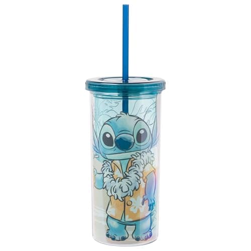 Silver Buffalo Disney Lilo and Stitch Tropical Pattern Plastic Tall Travel Cup for Adults, Outdoor Summer Party, 20 Ounc