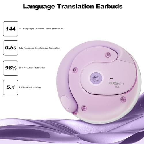 Language Translator Earbuds with 144 Online Languages Real Time Translation Ideal for Travelers Bluetooth 5.4 Clip On Ea