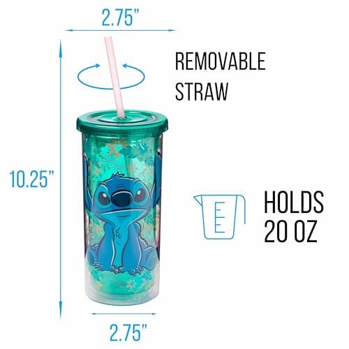 Silver Buffalo Disney Lilo and Stitch Tropical Pattern Plastic Tall Travel Cup for Adults, Outdoor Summer Party, 20 Ounc