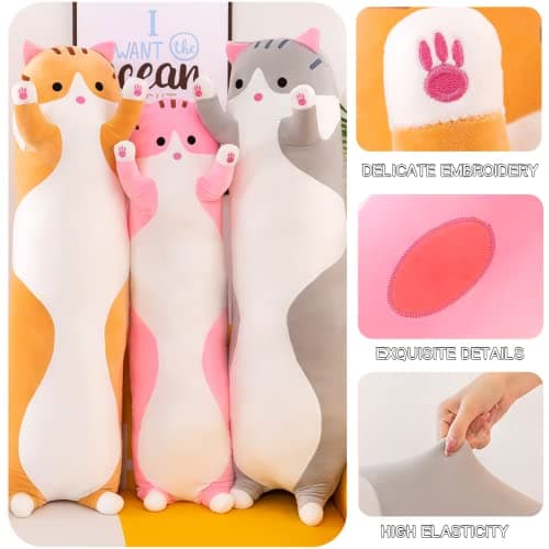 Giant Cat Pillow for Kids and Girlfriend (Gray, 130cm/51.18inch) Soft Hugging Toy for Snuggling