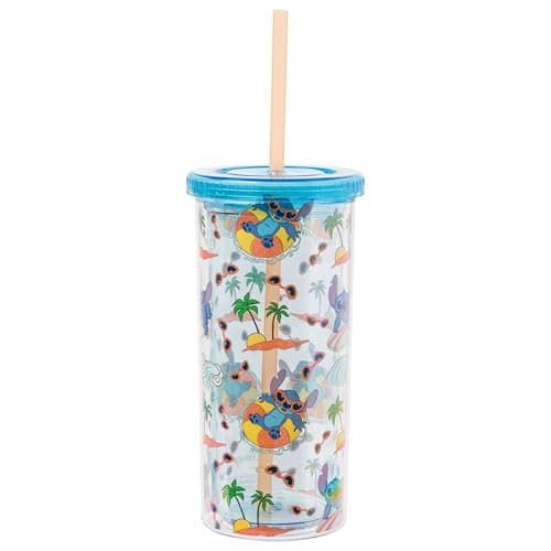 Silver Buffalo Disney Lilo and Stitch Tropical Pattern Plastic Tall Travel Cup for Adults, Outdoor Summer Party, 20 Ounc