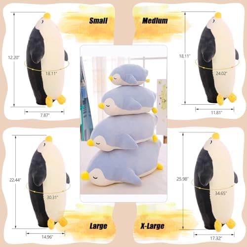 DENTRUN Penguin Stuffed Animals Bulk Kids Girls Boys Adults Birthday Xmas Halloween Blue Black
