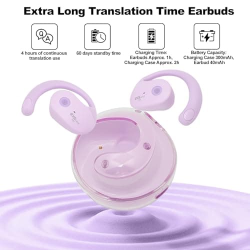 Language Translator Earbuds with 144 Online Languages Real Time Translation Ideal for Travelers Bluetooth 5.4 Clip On Ea