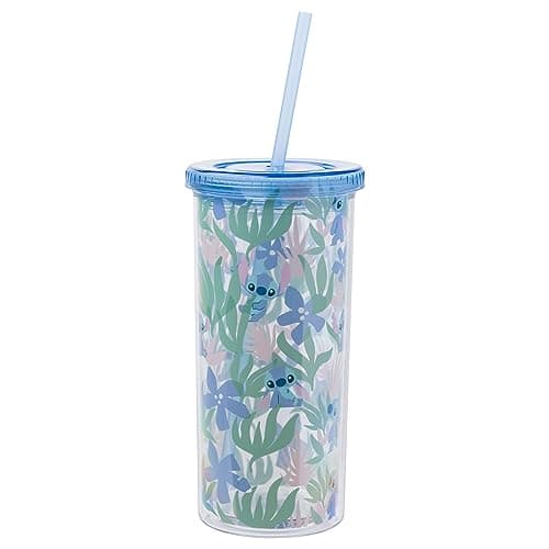 Silver Buffalo Disney Lilo and Stitch Tropical Pattern Plastic Tall Travel Cup for Adults, Outdoor Summer Party, 20 Ounc