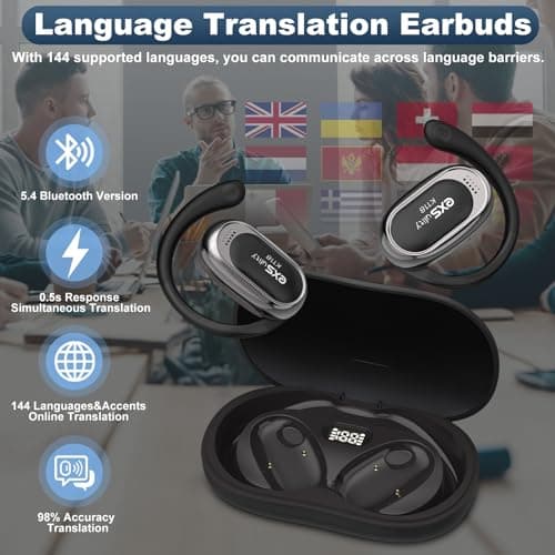 AI Translator Earbuds for Real Time Translation & Multi-device Compatibility (Black)  
AI Translator Earbuds with 144 La