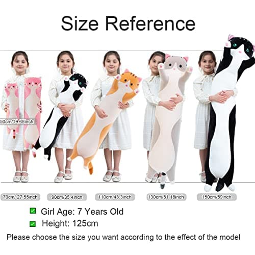 Giant Cat Pillow for Kids and Girlfriend (Gray, 130cm/51.18inch) Soft Hugging Toy for Snuggling