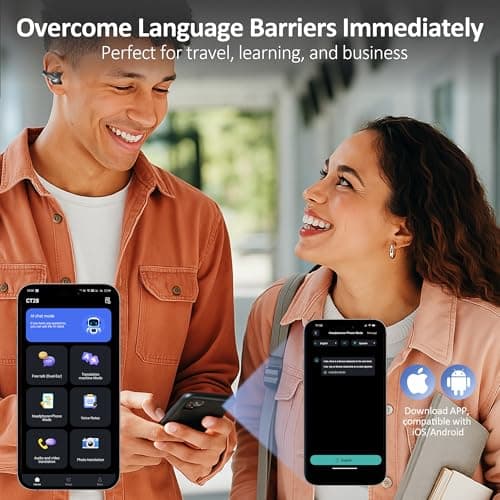 IAMJOY Real Time AI Language Translation Earbuds for Travelers and Business Professionals with Open Ear Clip-On Design,