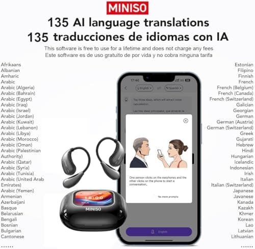 MINISO M95 Real Time Open Ear Earbuds for Travelers with Touch Screen Display Bluetooth 5.4 Black  
MINISO M95 Real Time
