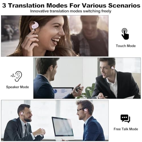 Language Translator Earbuds with 144 Online Languages Real Time Translation Ideal for Travelers Bluetooth 5.4 Clip On Ea