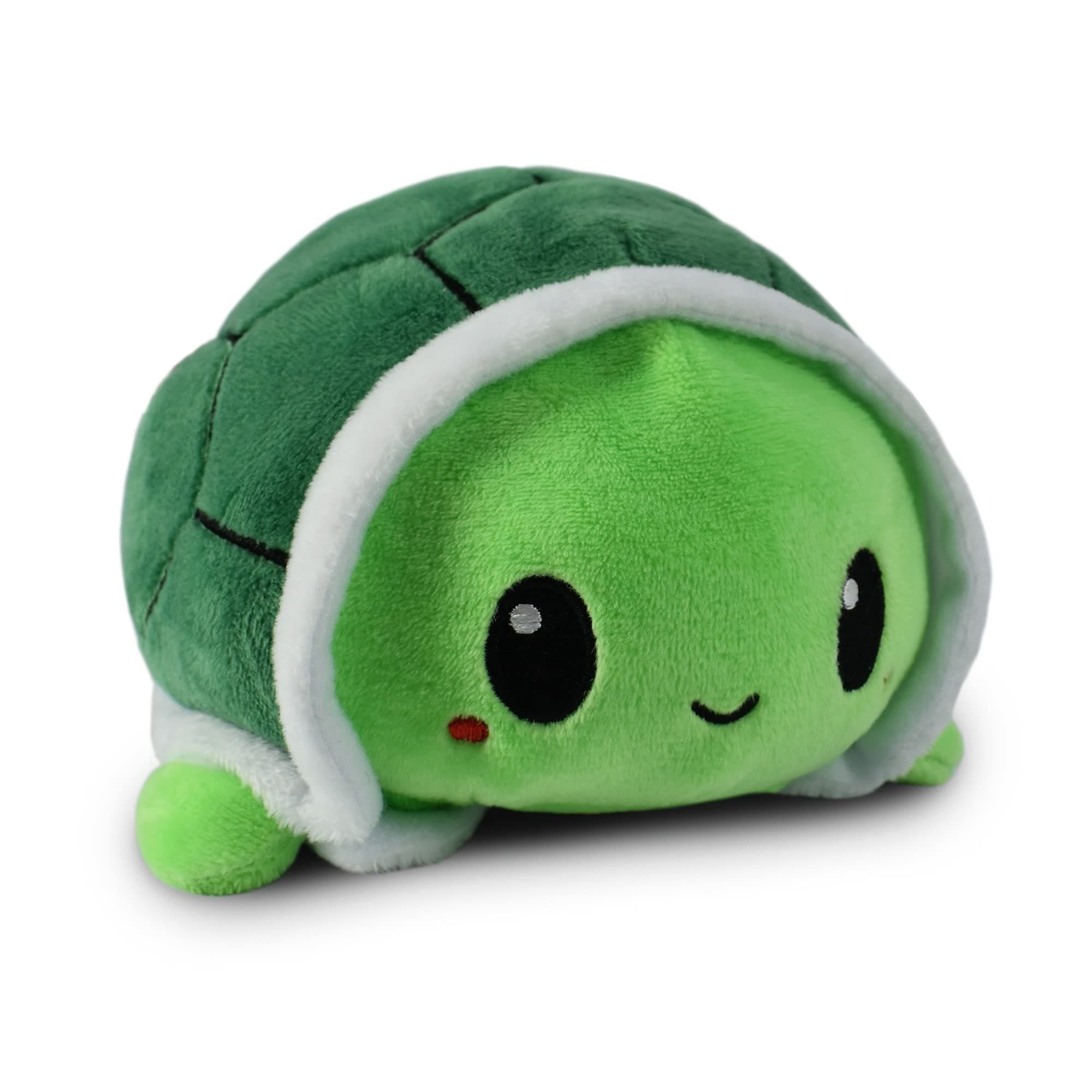 TeeTurtle Original Reversible Turtle Plushie - Green - Cute Sensory Fidget Stuffed Animals That Show Your Mood, 4 Inch